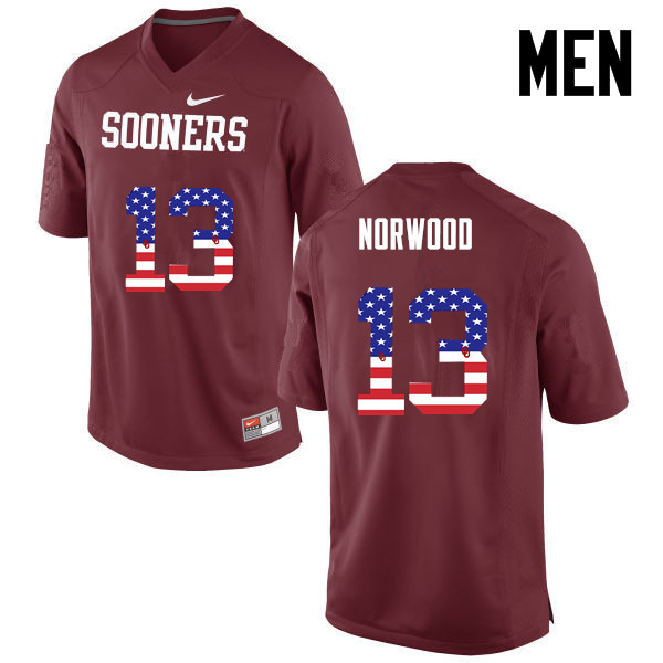 Men Oklahoma Sooners #13 Tre Norwood College Football USA Flag Fashion Jerseys-Crimson - Click Image to Close